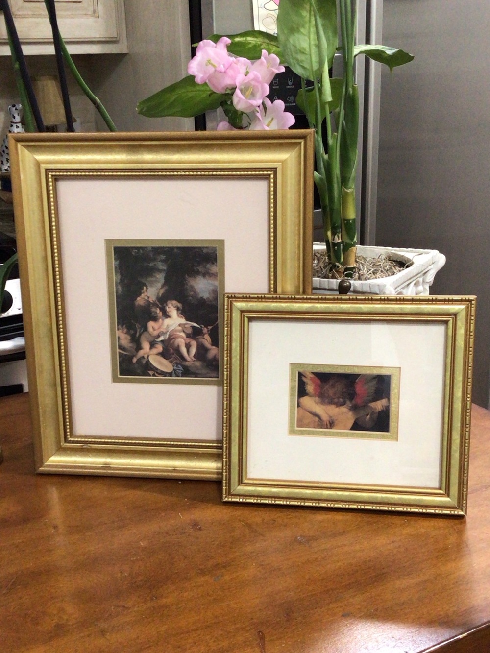 Canvas Music & Angel Cherub Set Matted Picture Frames